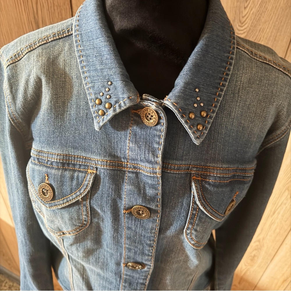 Harley-Davidson Vintage Denim Embroidered Jacket Womens Size L Eagle Studded - Picture 6 of 14